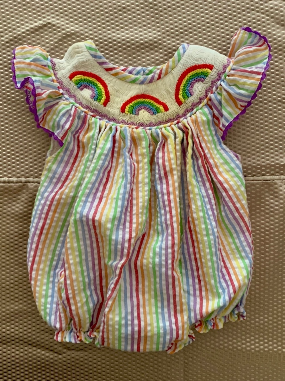 Smockingbird 9M Rainbow Stripe Smocked Bubble Romper